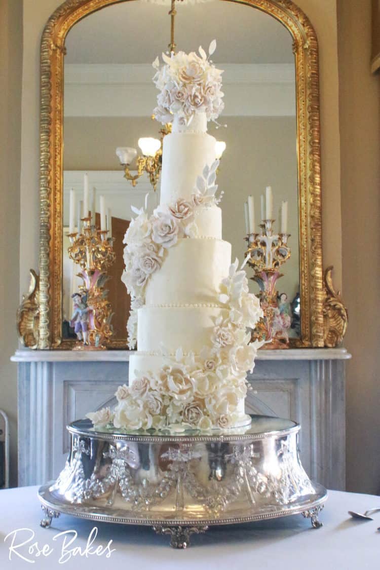 Tall, Elegant, Luxury Wedding Cake with Sugar Flowers