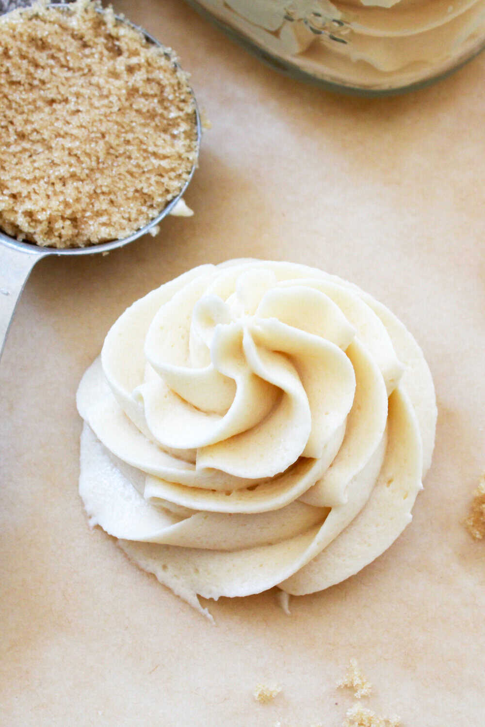 brown sugar frosting in a swirl