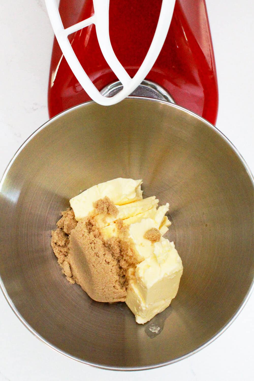 brown sugar and butter in mixing bowl