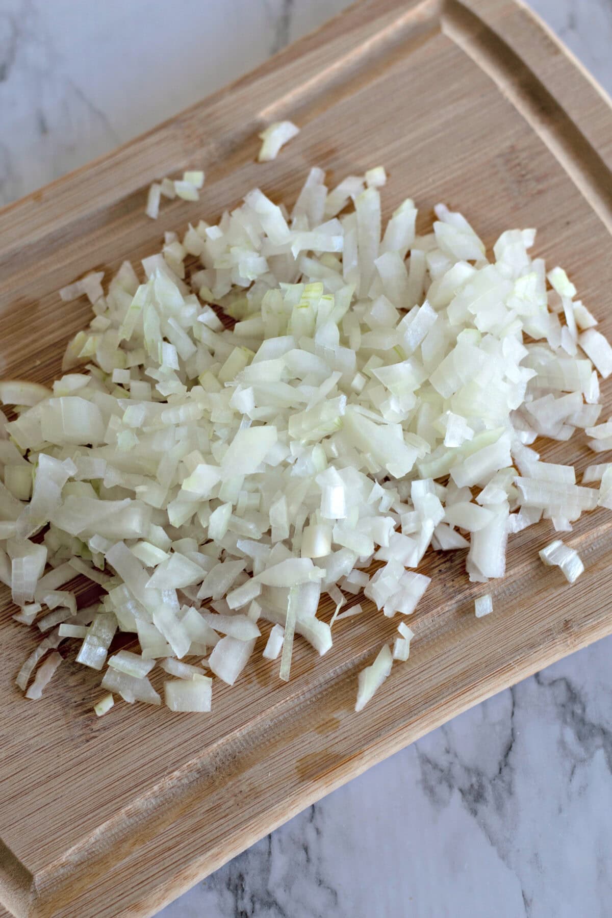 diced onion on cutting board