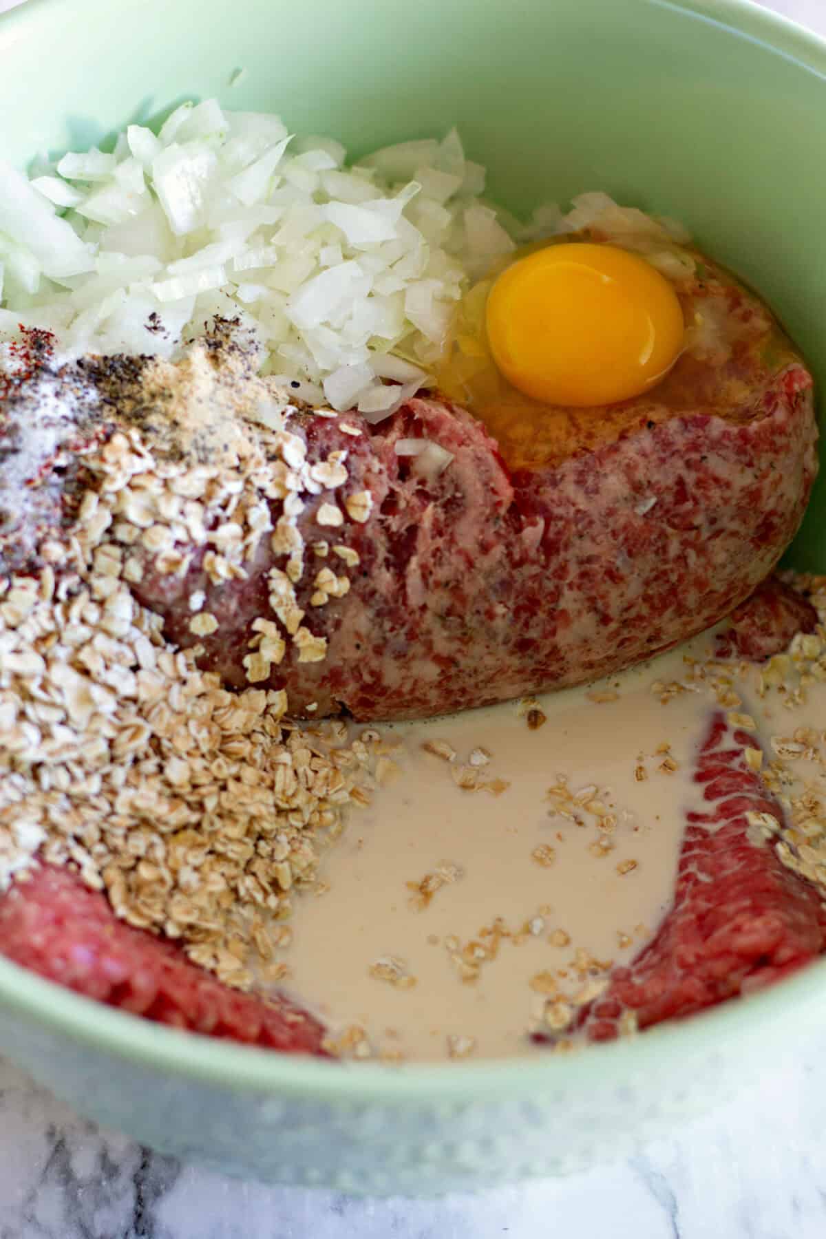 all meatball ingredients in a bowl