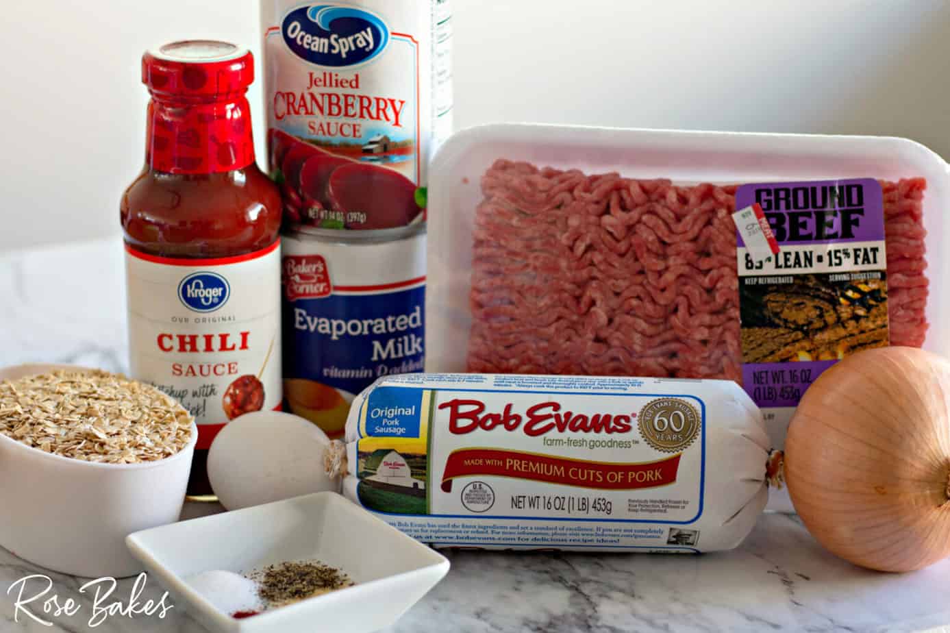 Ingredients used for making the homemade meatballs