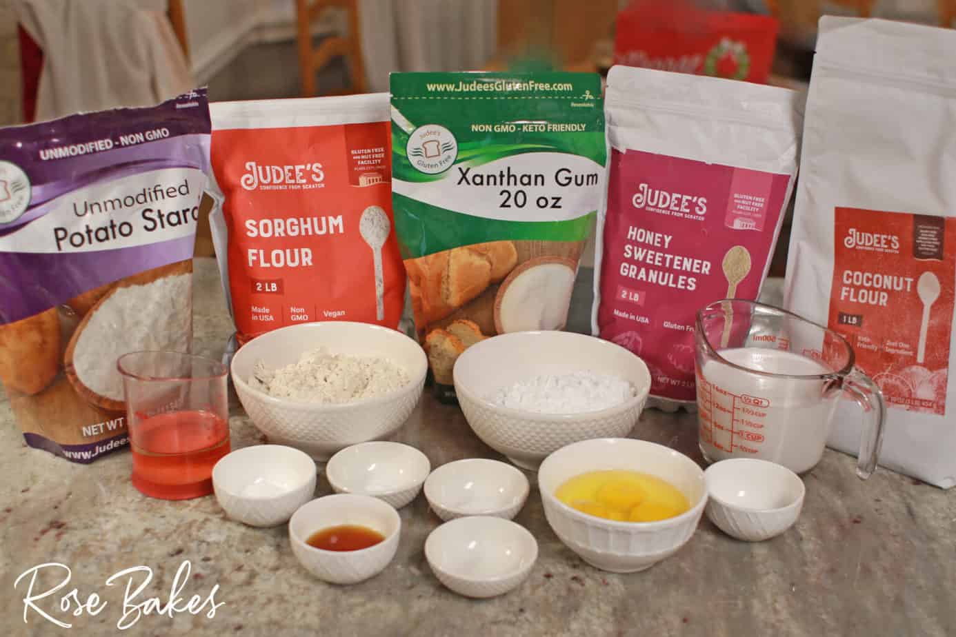 ingredients displayed for the gluten free coconut cake