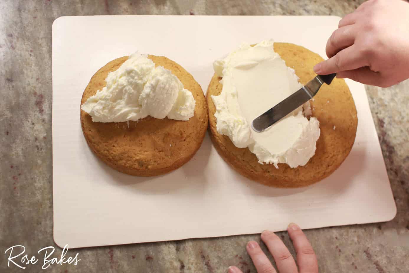 icing being added to baked cakes