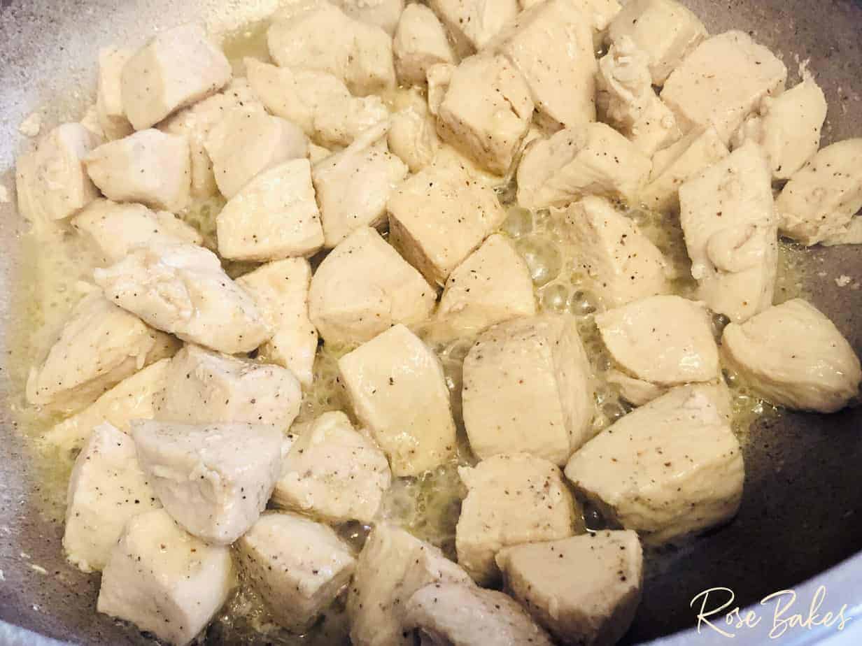 cooked cubed chicken