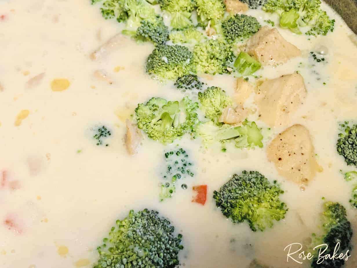 broccoli and chicken added to soup base