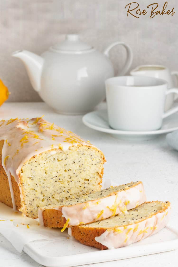 sliced lemon bread with cream cheese glaze 
