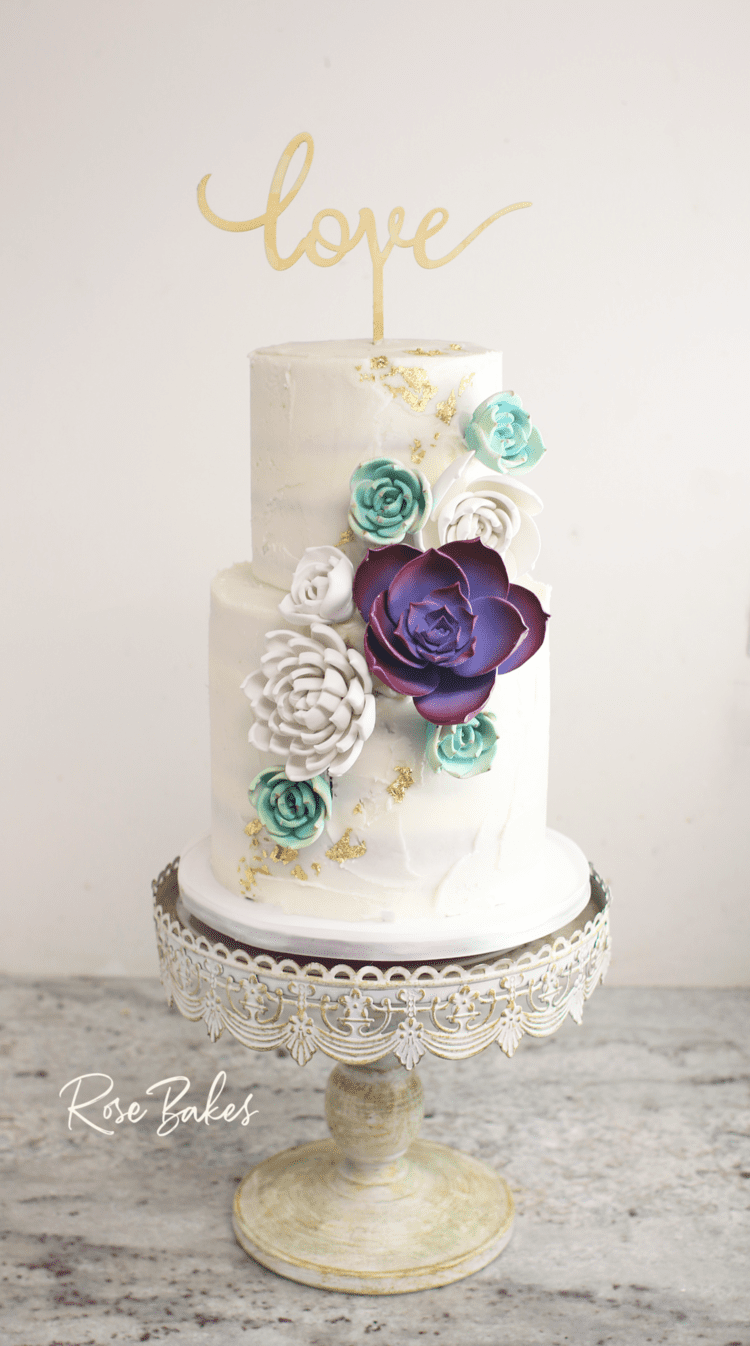 Gold & Succulents Wedding Cake