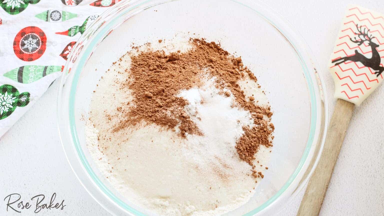 Clear mixing bowl with dry ingredients