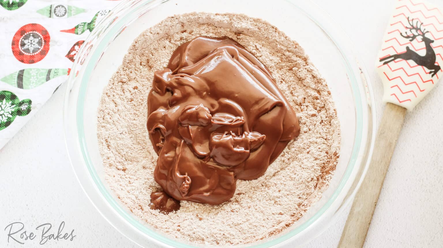 Mixing bowl with pudding added to the dry ingredients