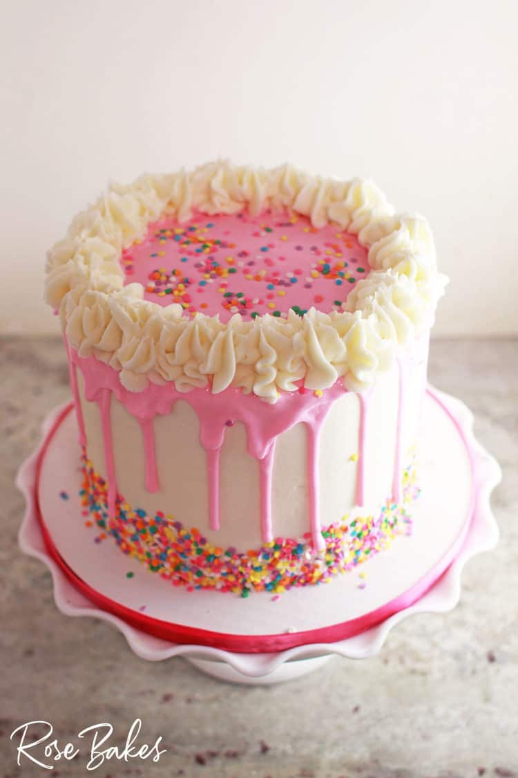 Pink Drip Cake with Confetti Sprinkles