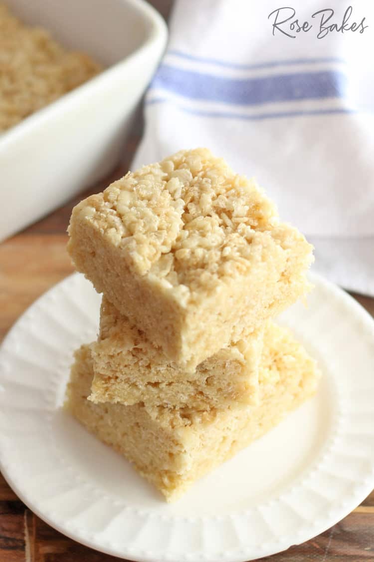 Three Rice Krispy treats stacked