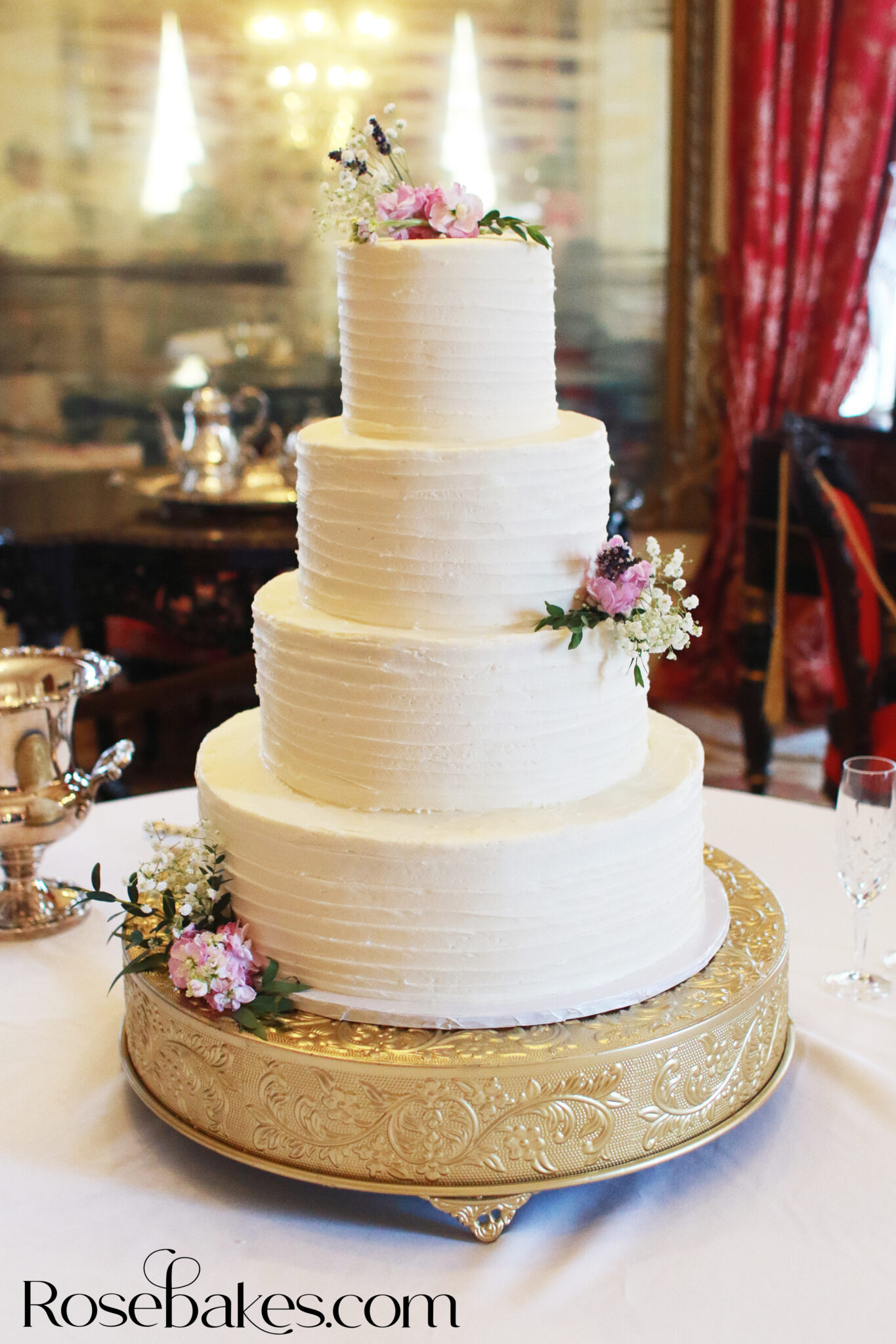 Textured Lines Buttercream Wedding Cake with Fresh Flower