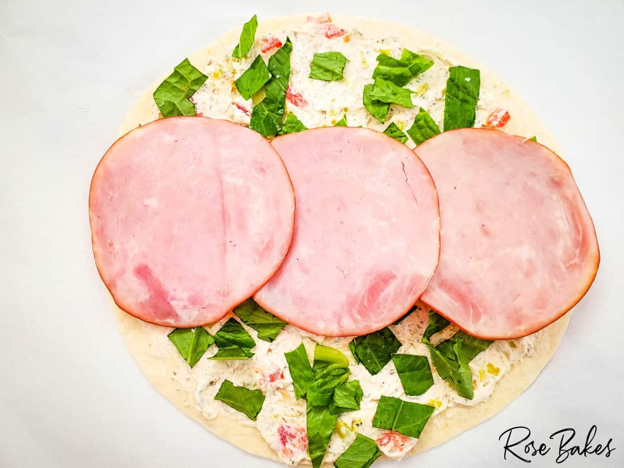 ham slices on tortilla