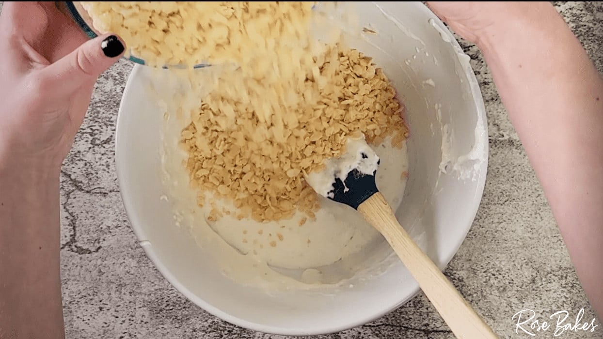Rice Krispies added to the marshmellows