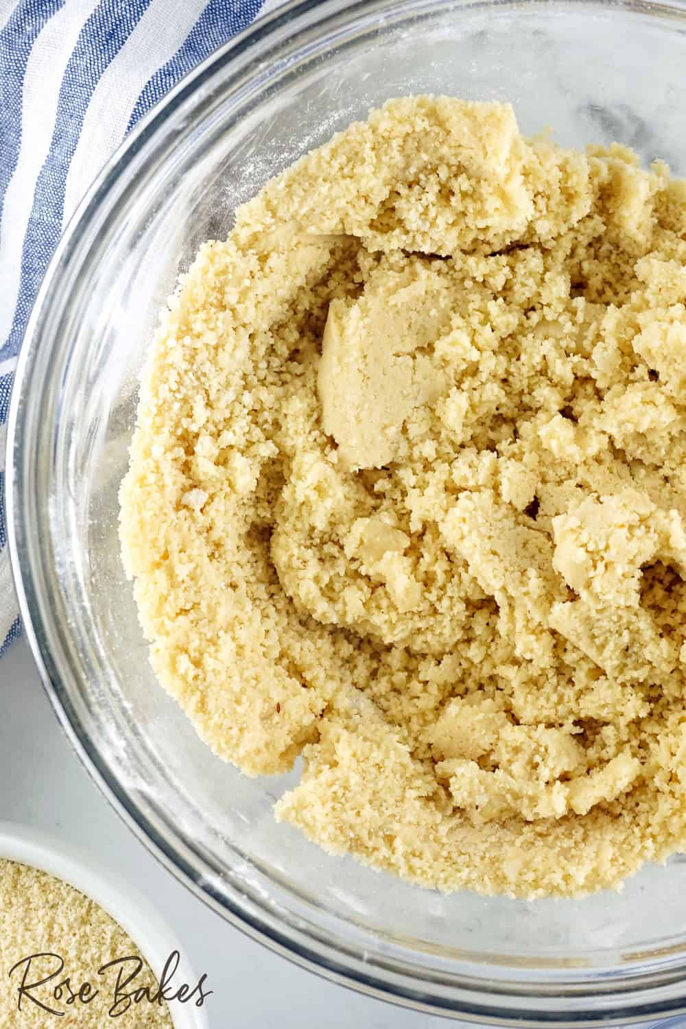 crumbled texture of almond paste being shown