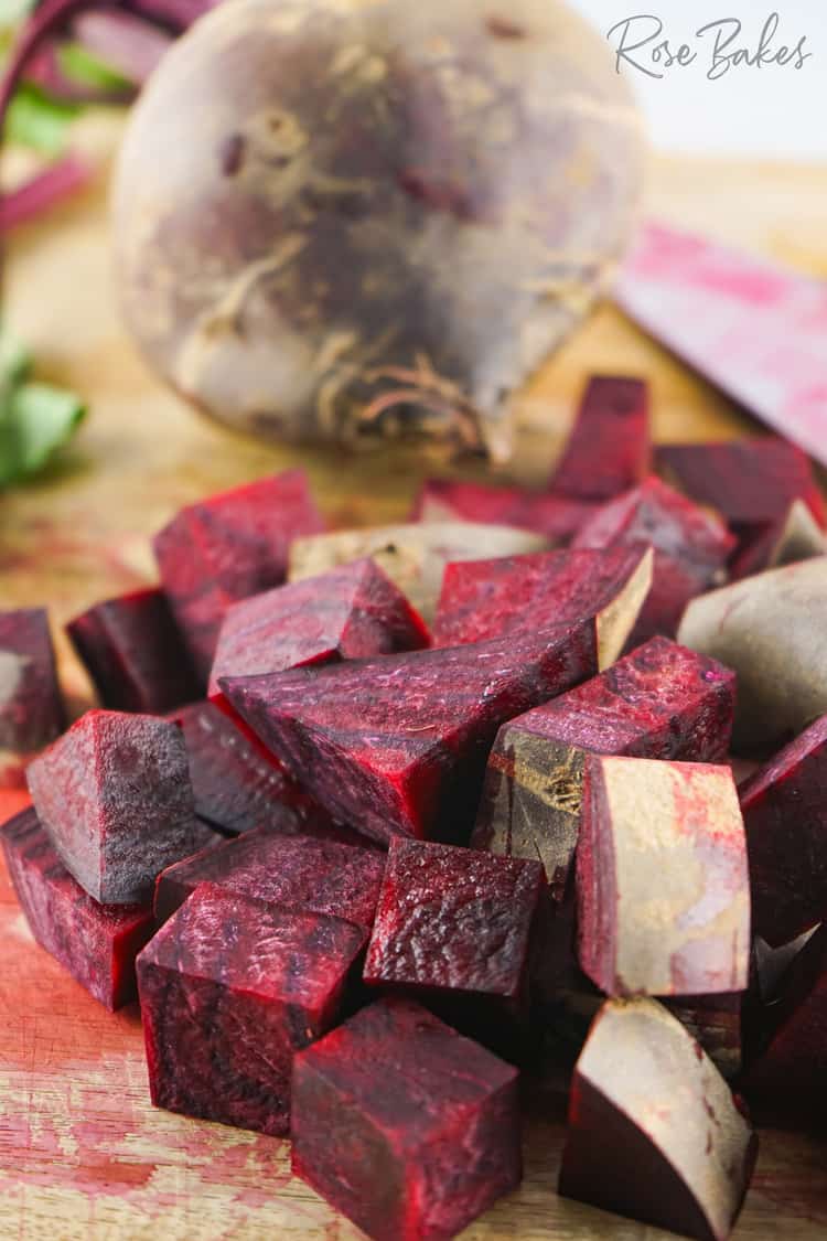chopped beets in one inch cubes