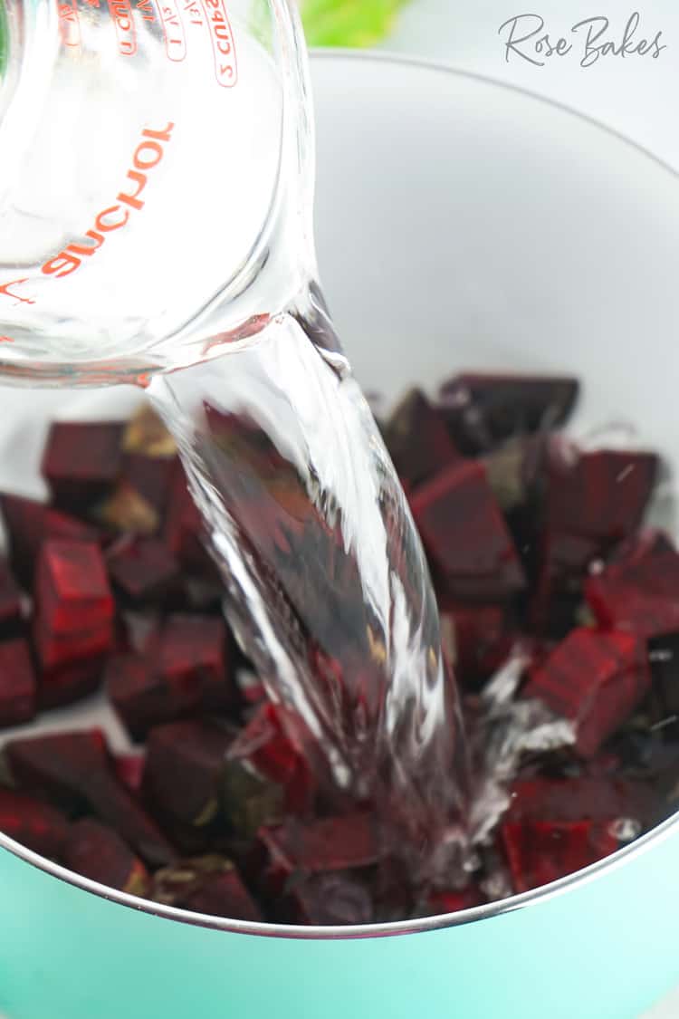 water and chopped beets in large pot 