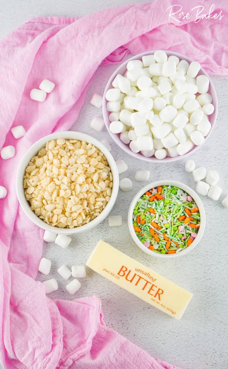 Easy Easter Rice Krispie Treats ingredients displayed 