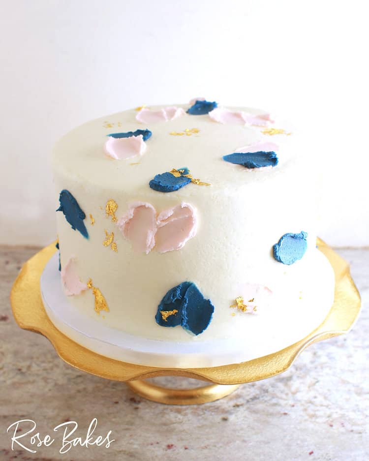 Modern Gender Reveal Cake with Gold Leaf