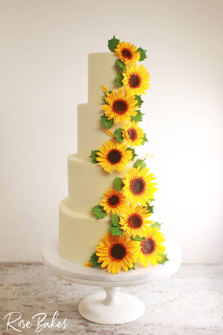 Cascading Sunflowers Wedding Cake