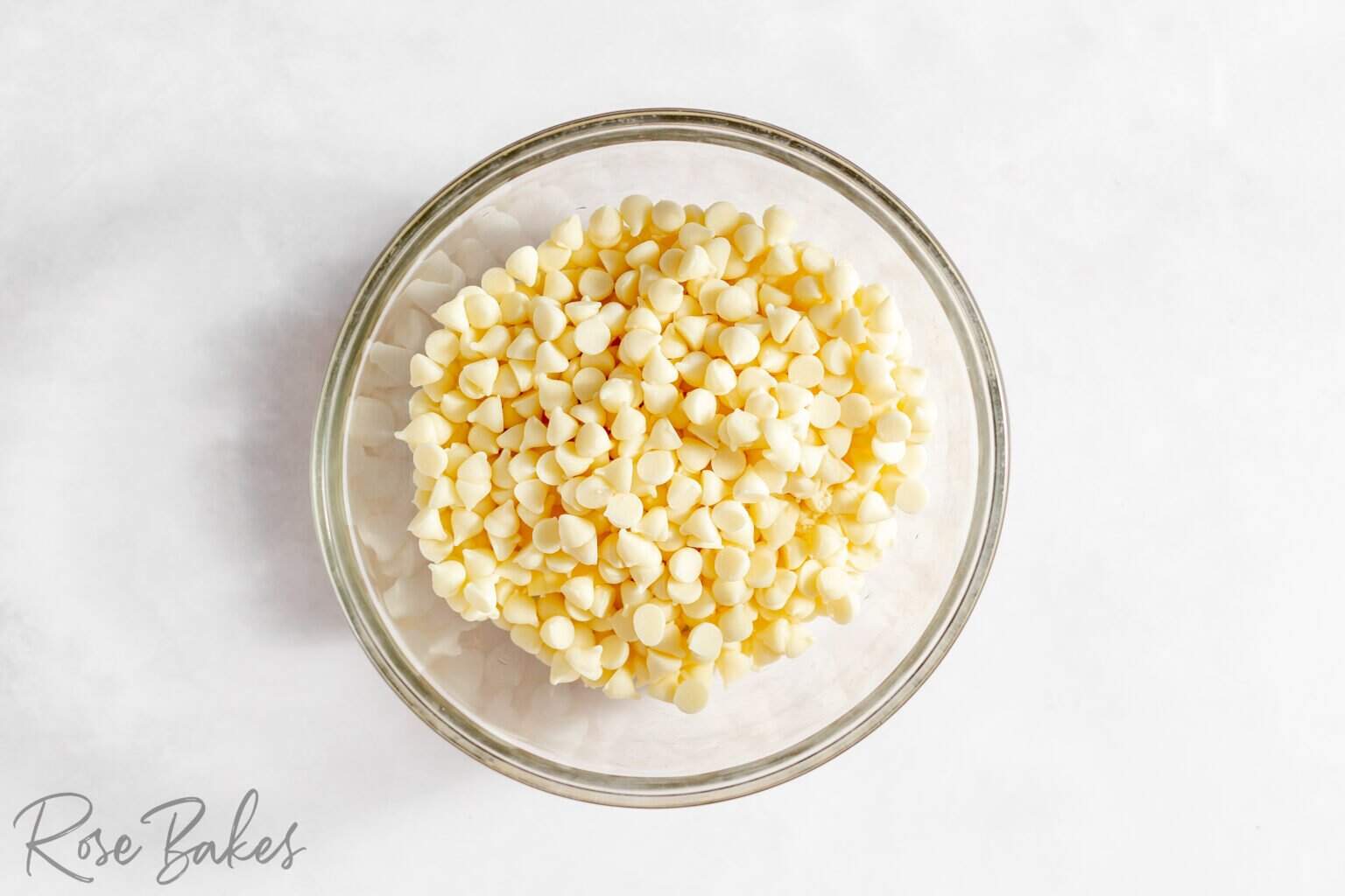white chocolate chips added to the mixing bowl