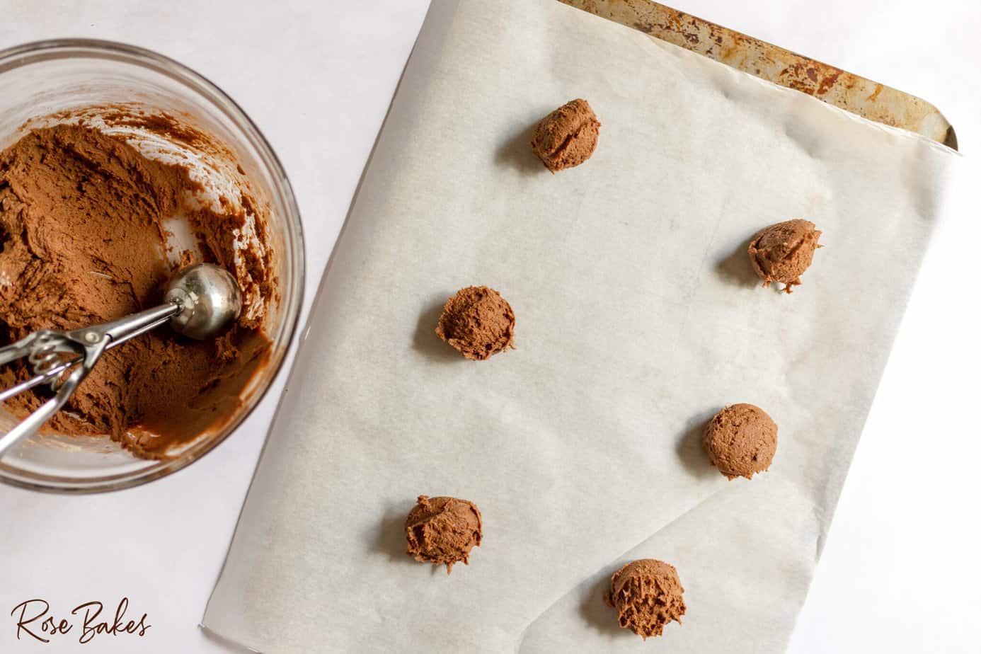 scooped out balls for baking on wax sheet