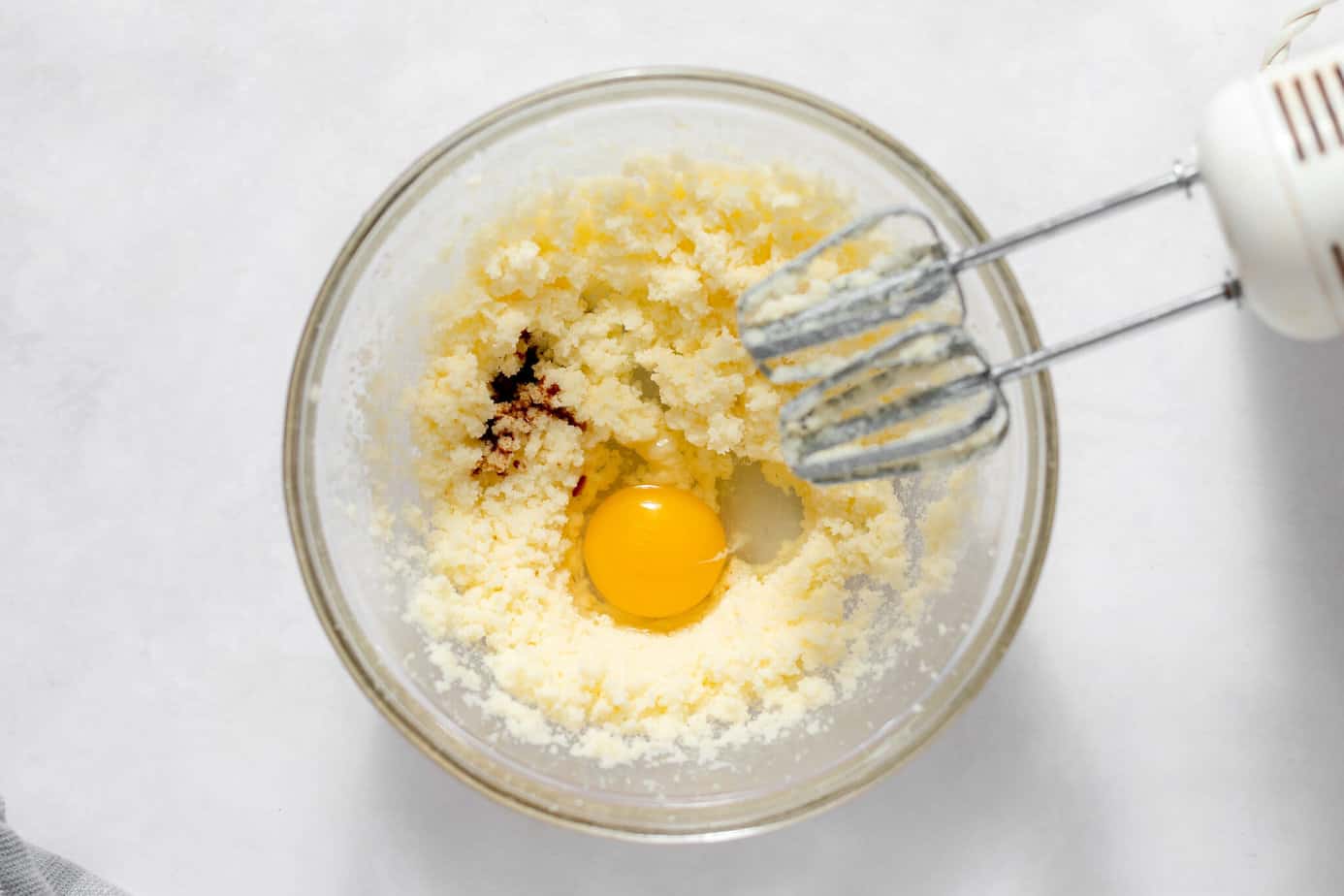 Egg and vanilla added to the mixture.