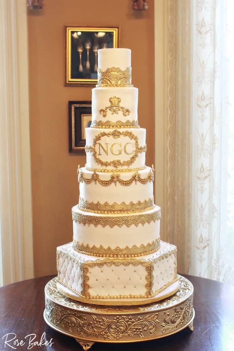 Magnolia Ball Gold Ornamental Wedding Cake