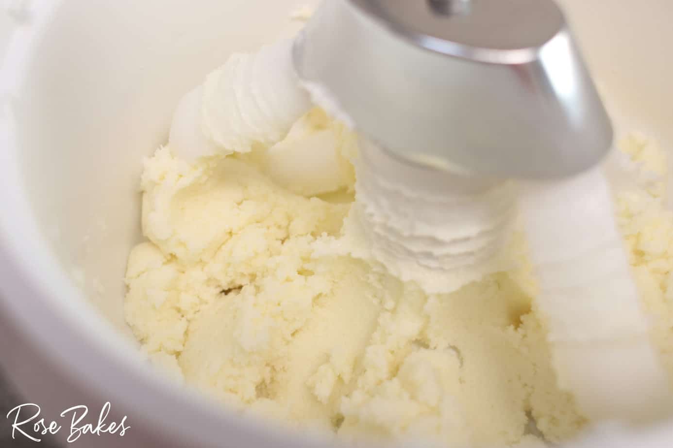 cake batter being mixed in a Bosch mixer
