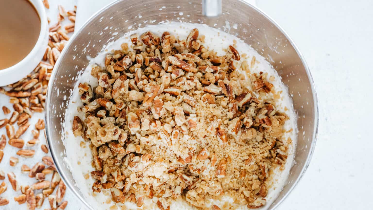 add candied pralines to ice cream mixture