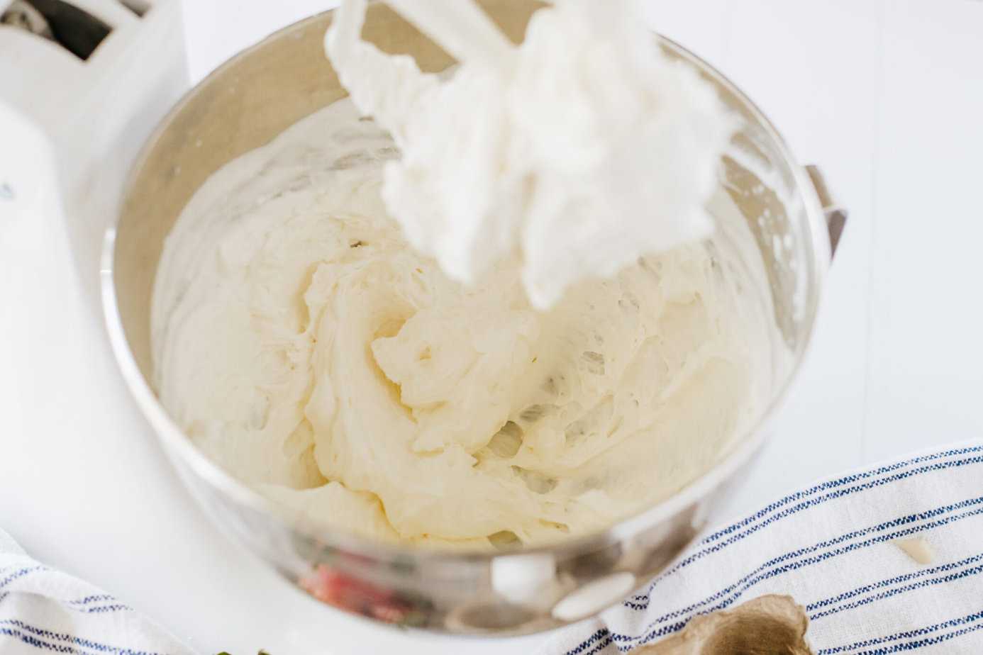 cheesecake filling mixed up in a mixing bowl