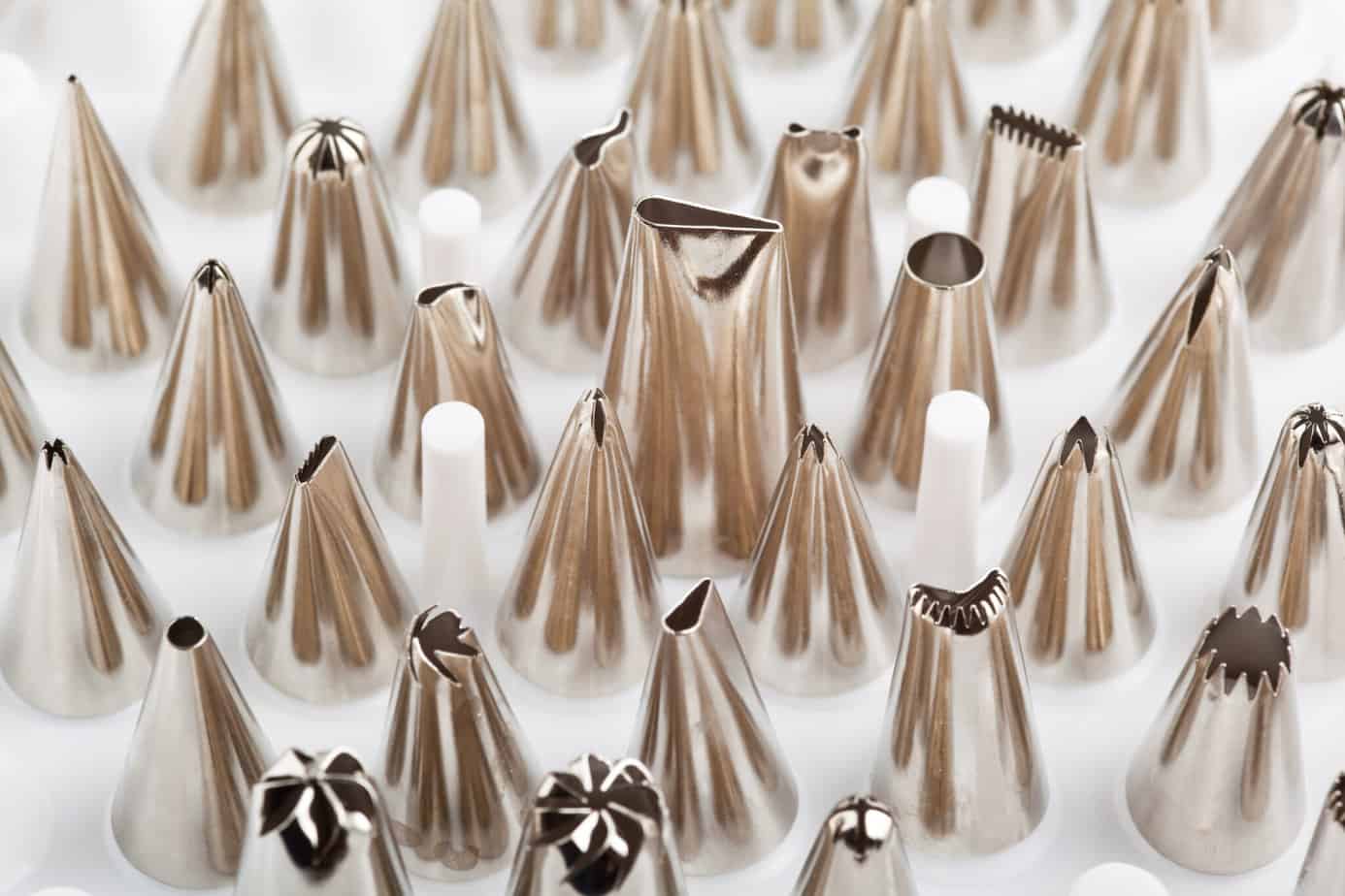 piping tips or frosting tips lined up