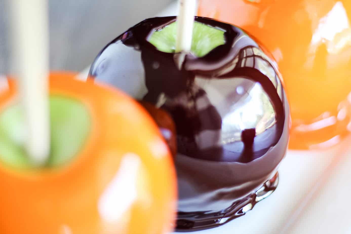 candy apples up close black and orange