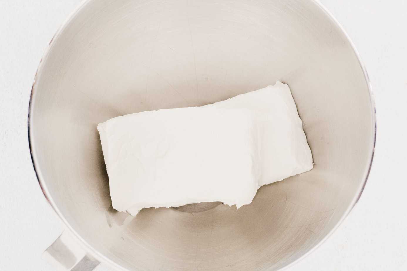 cream cheese in a mixing bowl