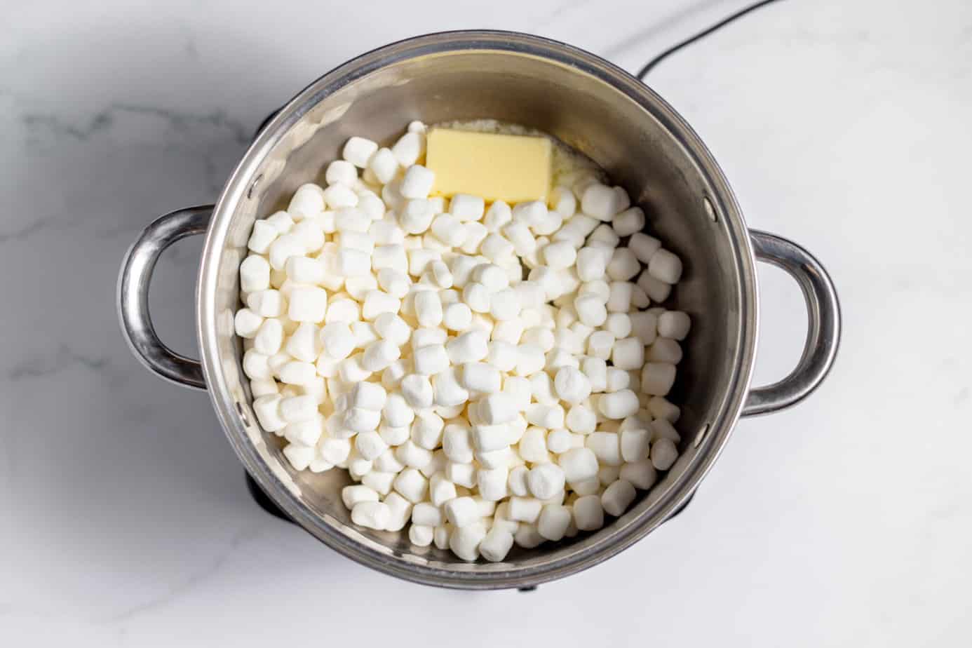marshmallows and butter in a pan