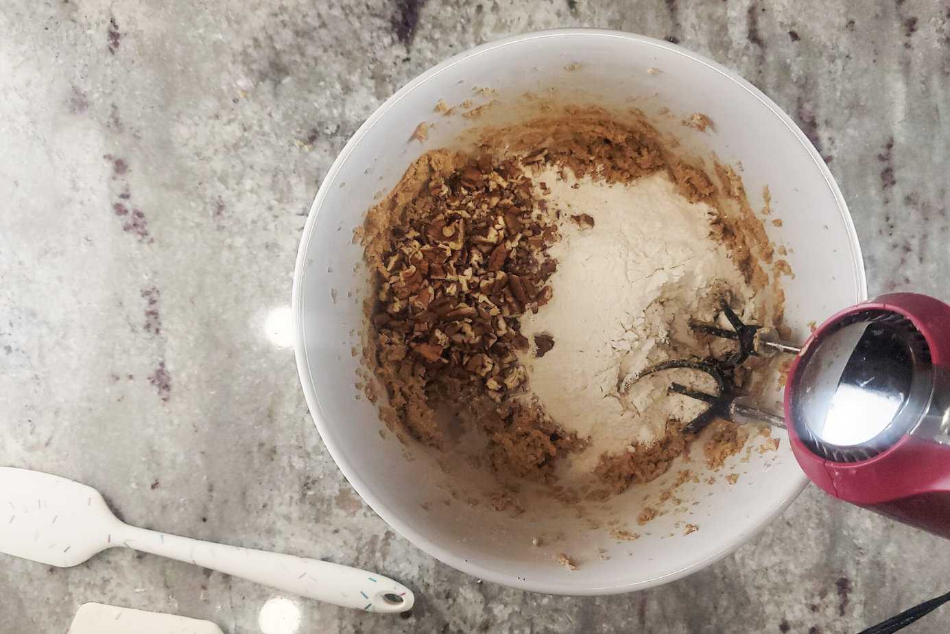 mixing ingredients for Pecan Praline Cookies 