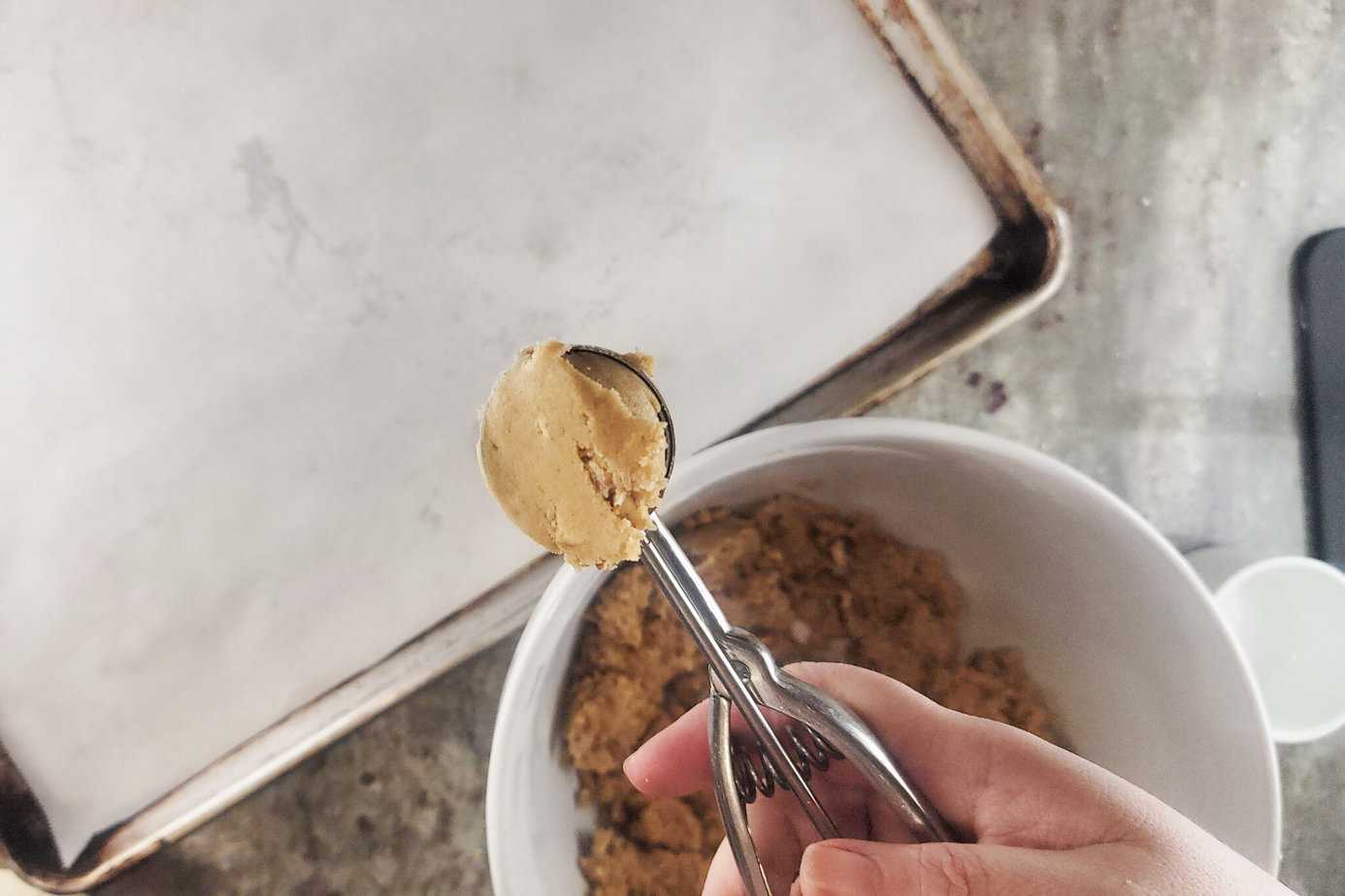 scoop of Pecan Praline Cookies dough 