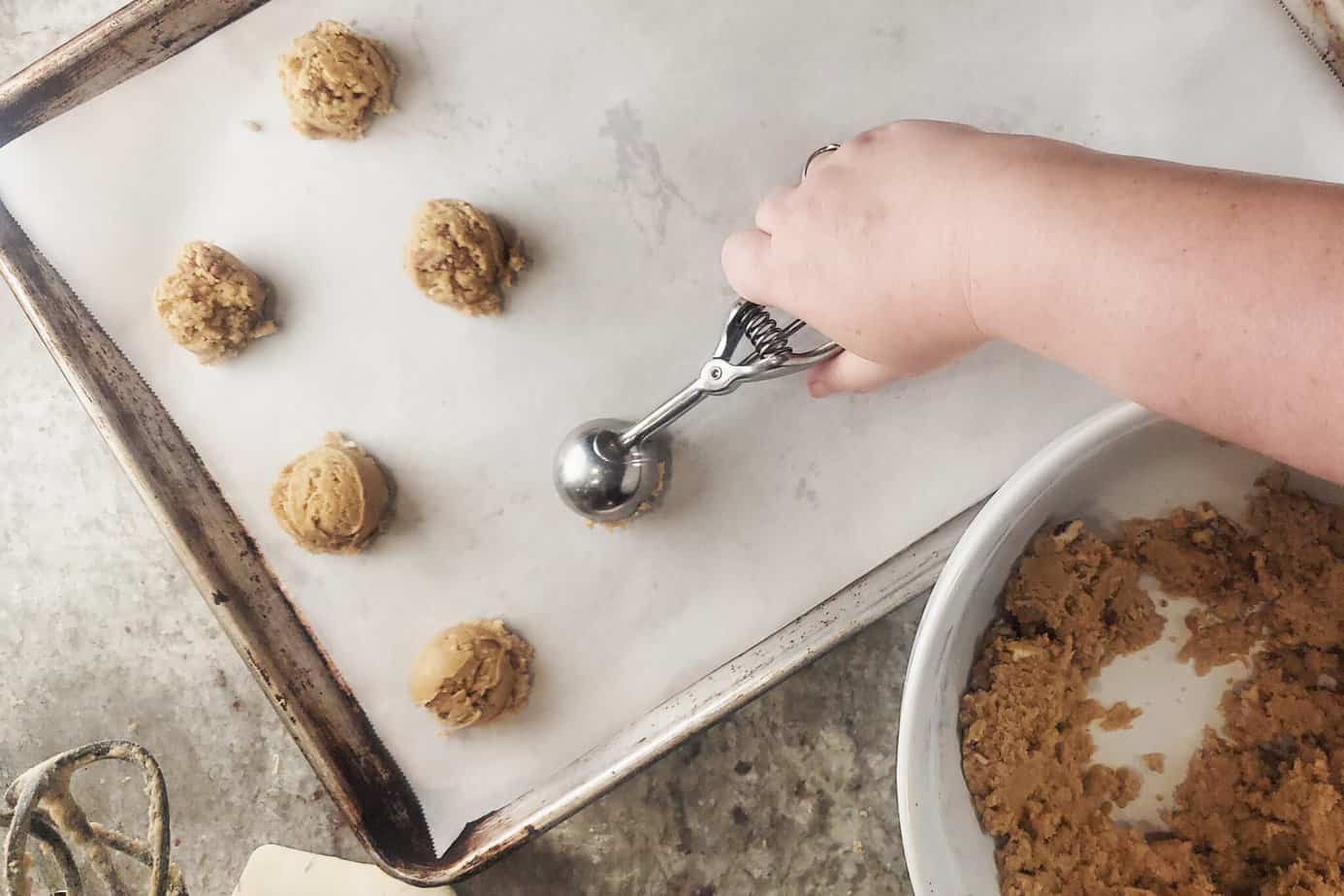 scoop of Pecan Praline Cookies dough 