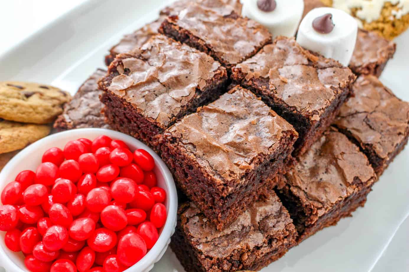 adding brownies to platter to make rudolphs face