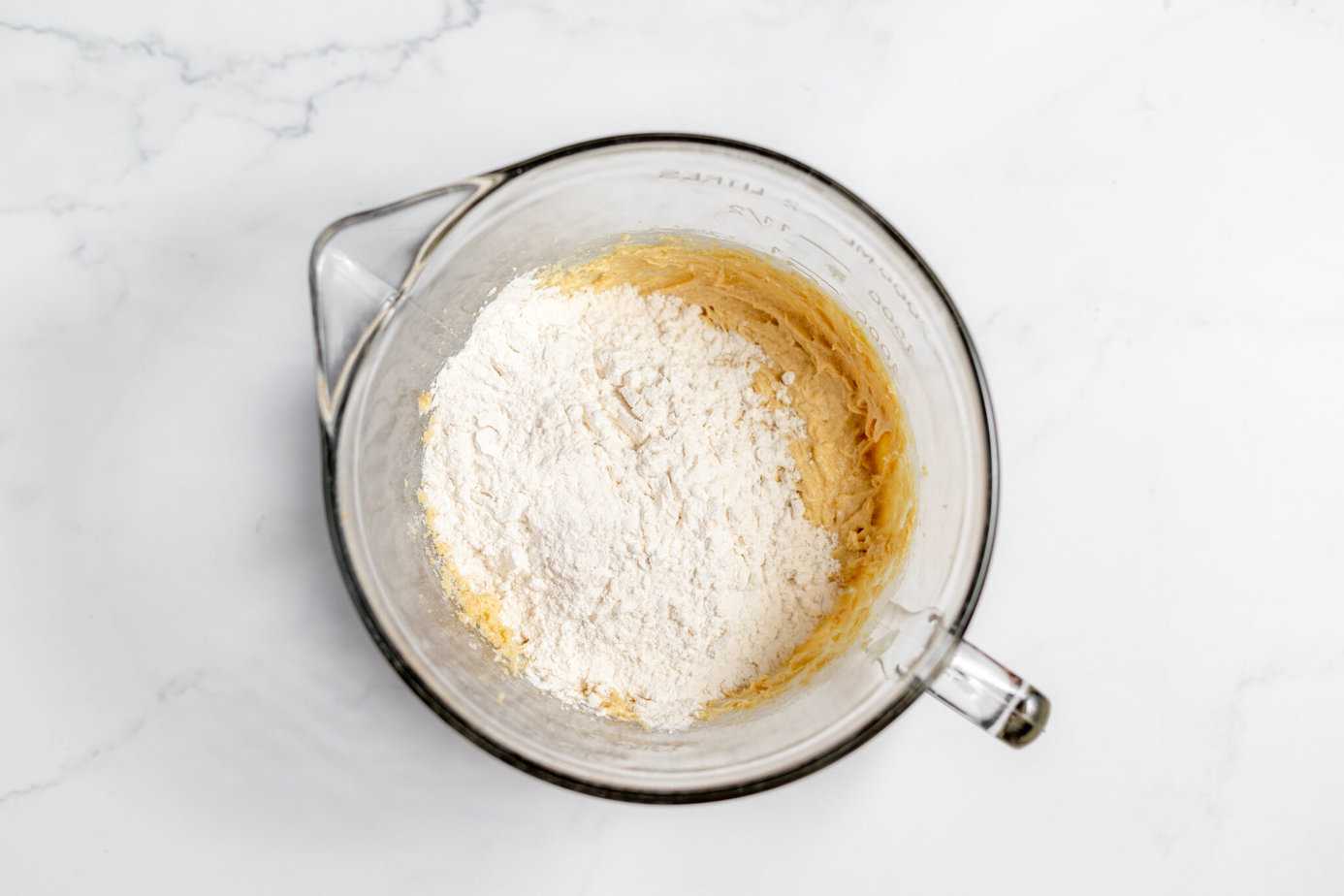 dry ingredients mixed with wet ingredients mixture
