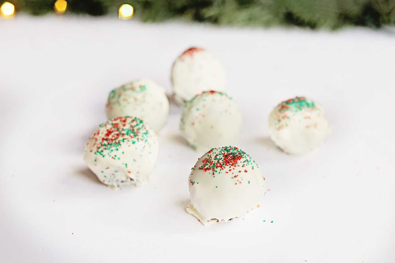 Little Debbie Christmas Tree Cake Truffles on a white surface