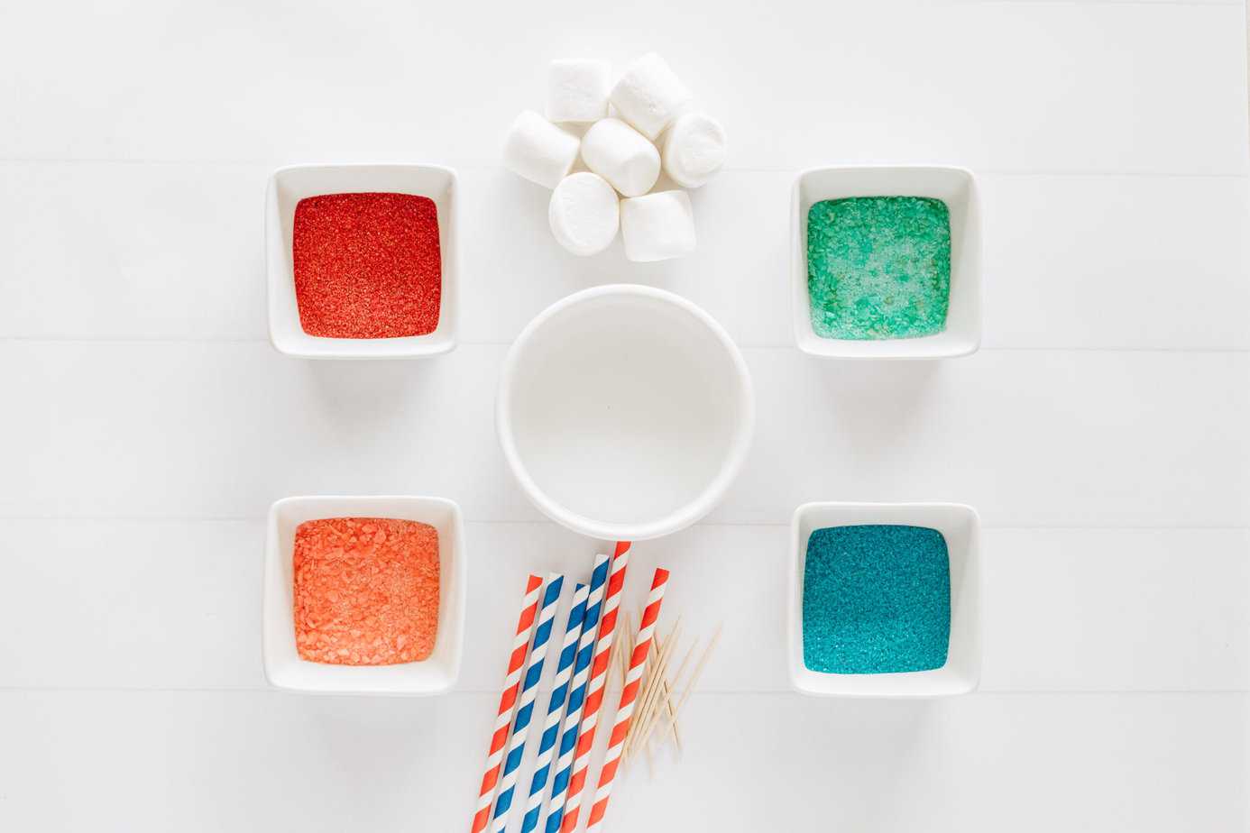red white and blue marshmallow pops ingredients and materials