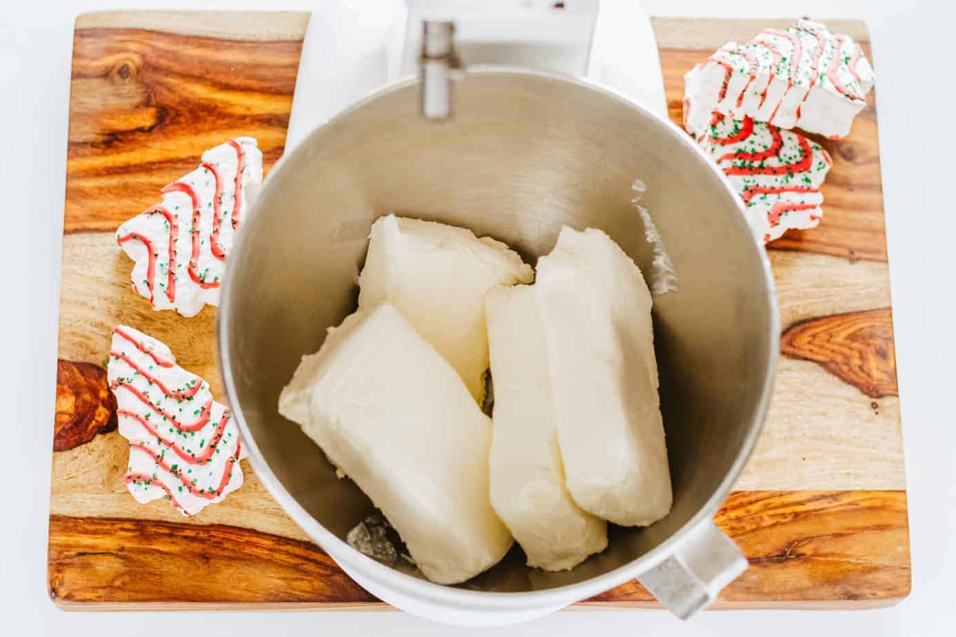 cream cheese in mixing bowl