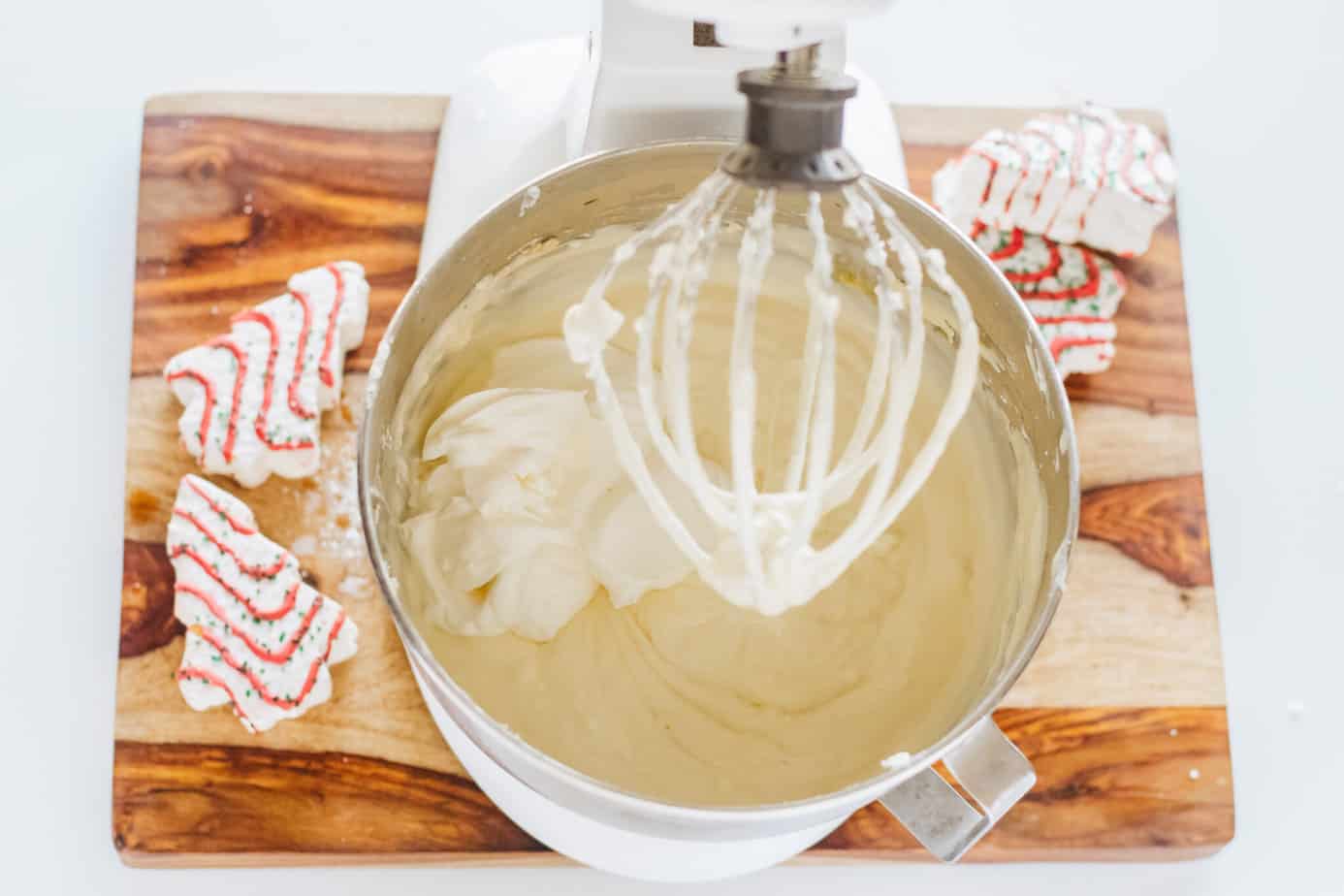 whipped cheesecake batter in a mixing bowl