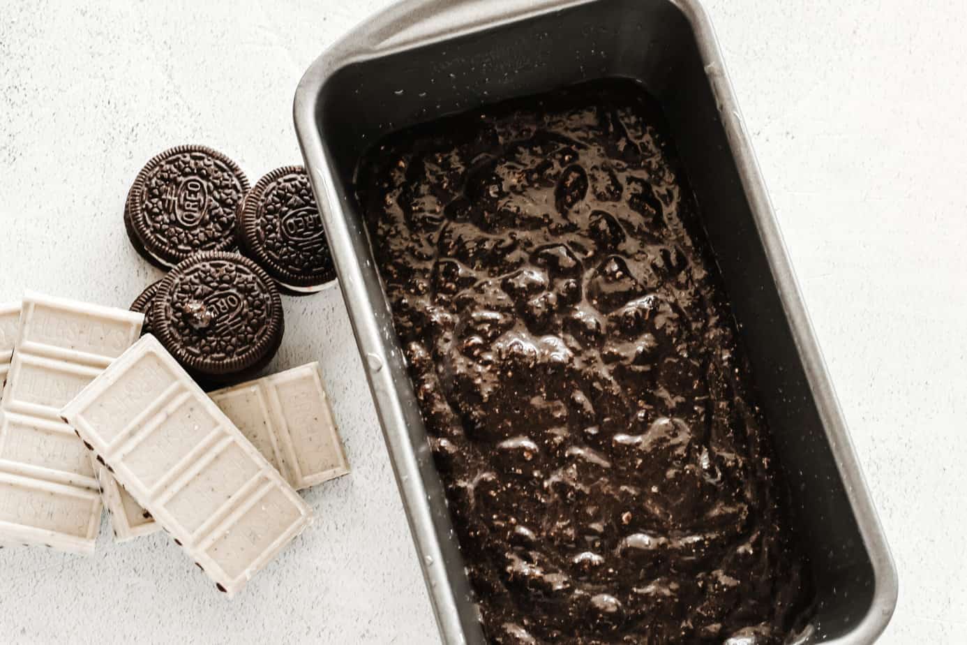 3 Ingredient OREO Cake batter in loaf pan