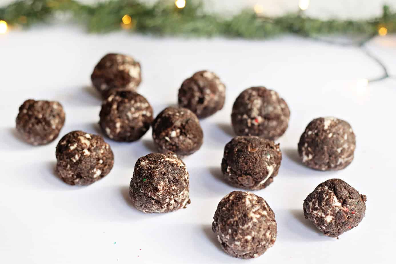 Little Debbie Christmas Tree Cake Truffles rolled before dipping