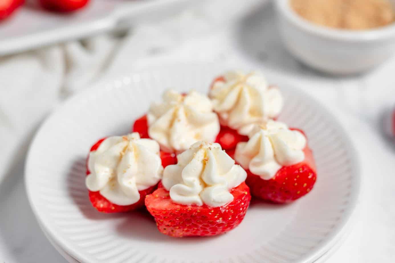 stuffed strawberries on a white plate
