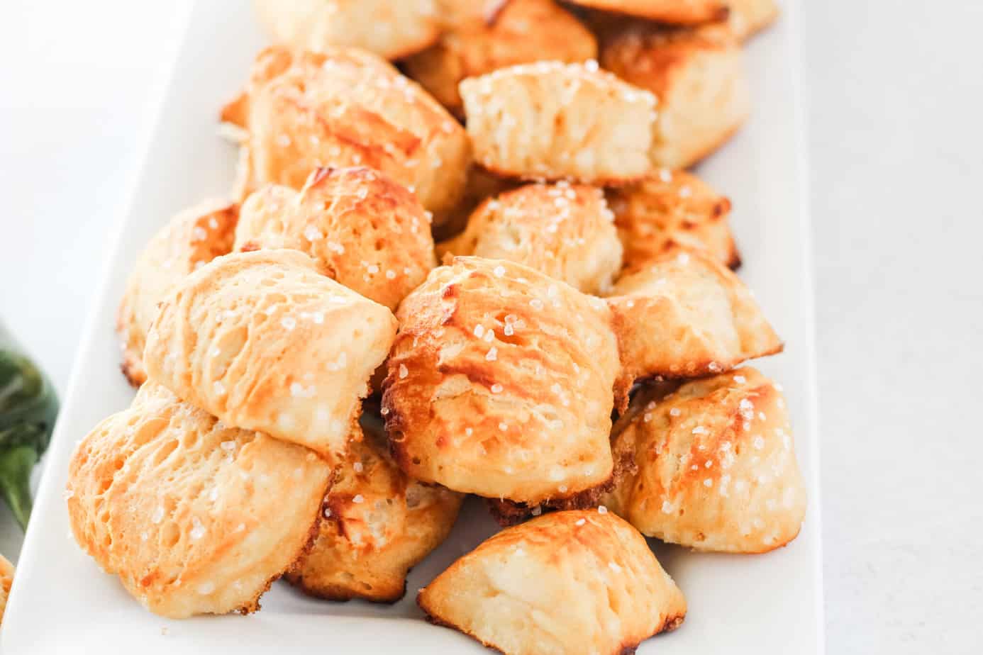 Biscuit Pretzel Bites on a white platter