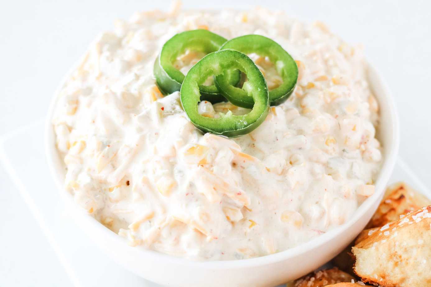 Mexican Street Corn Dip with jalapenos on top